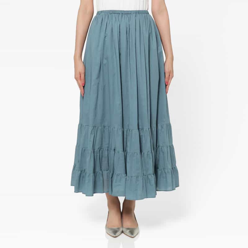 BARNEYS NEW YORK ウォッシャブル ローン素材ドローストリングティアードスカート BLUE