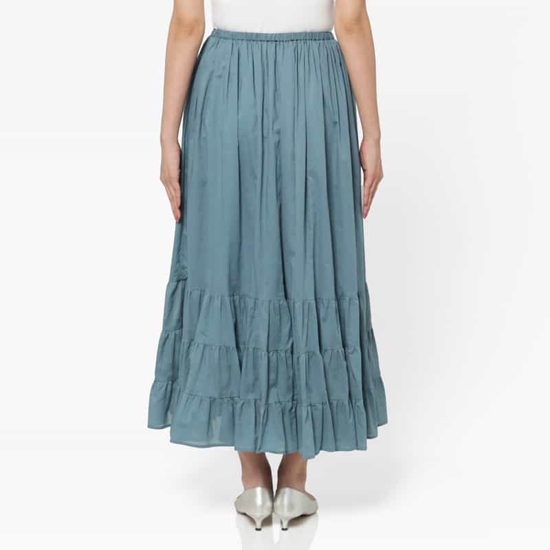BARNEYS NEW YORK ウォッシャブル ローン素材ドローストリングティアードスカート BLUE