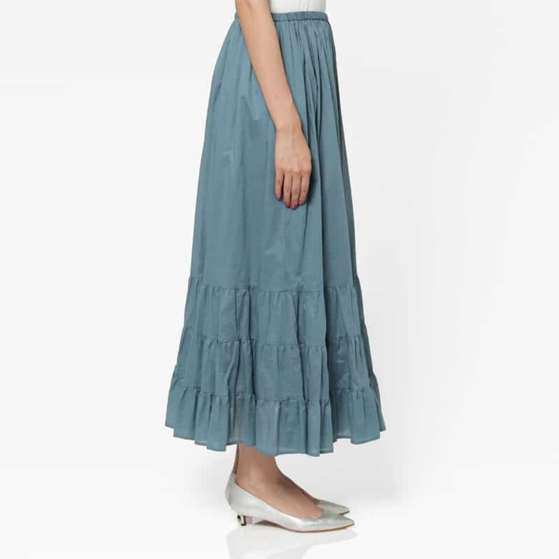 BARNEYS NEW YORK ウォッシャブル ローン素材ドローストリングティアードスカート BLUE
