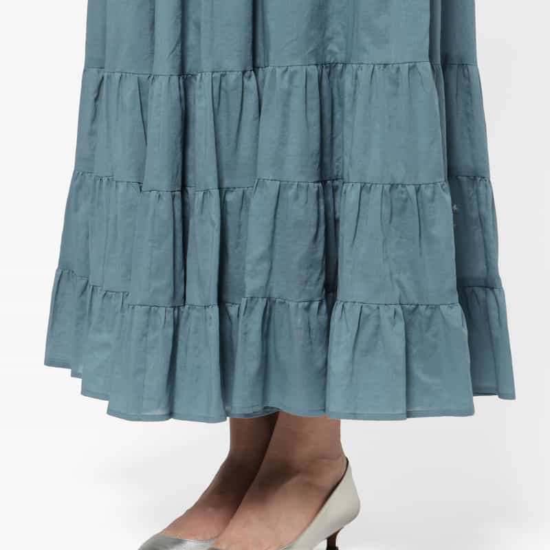 BARNEYS NEW YORK ウォッシャブル ローン素材ドローストリングティアードスカート BLUE