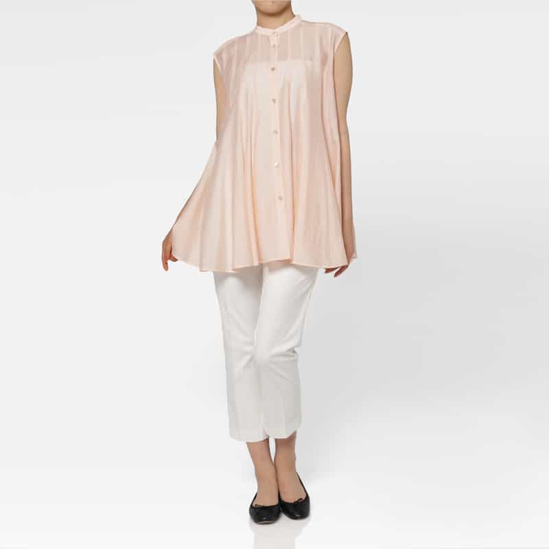 BARNEYS NEW YORK ウォッシャブル シアー素材 タック入りボリュームブラウス PINK