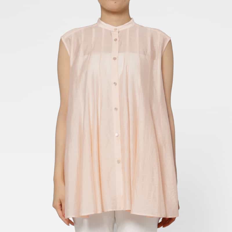 BARNEYS NEW YORK ウォッシャブル シアー素材 タック入りボリュームブラウス PINK