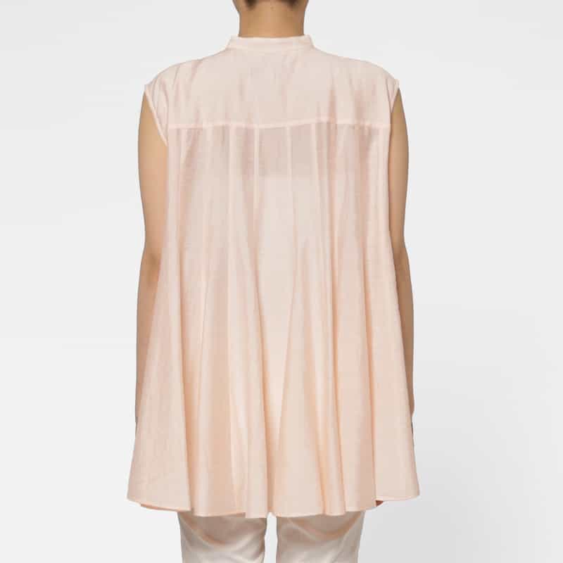 BARNEYS NEW YORK ウォッシャブル シアー素材 タック入りボリュームブラウス PINK