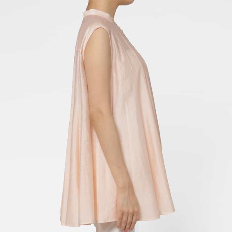 BARNEYS NEW YORK ウォッシャブル シアー素材 タック入りボリュームブラウス PINK