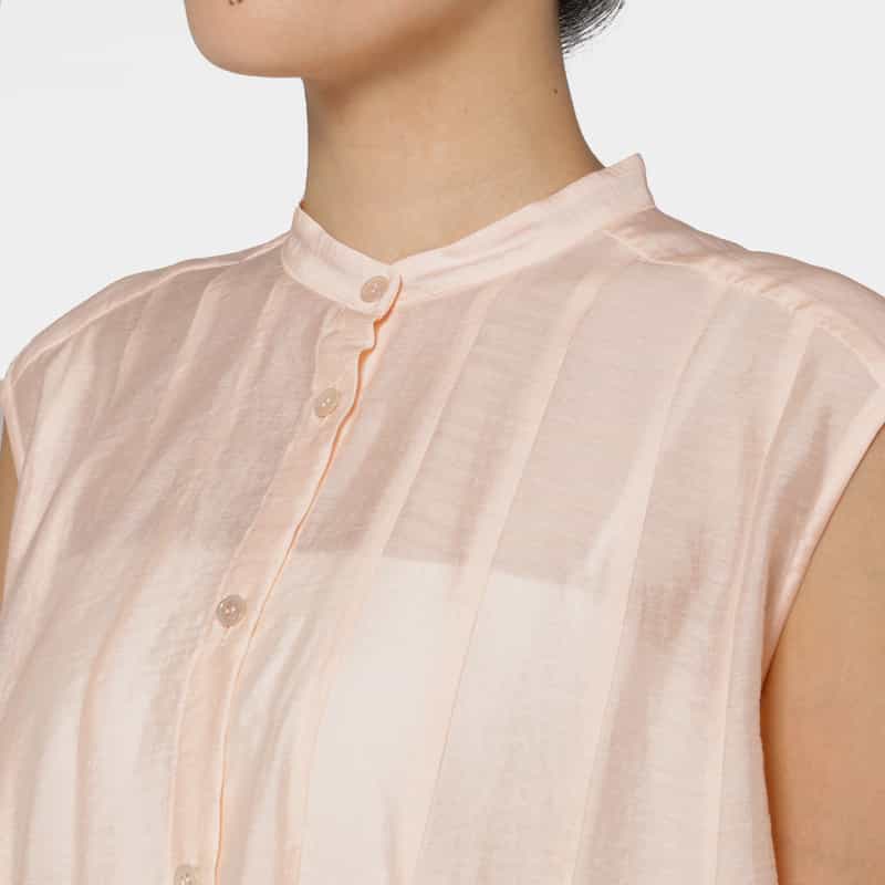BARNEYS NEW YORK ウォッシャブル シアー素材 タック入りボリュームブラウス PINK