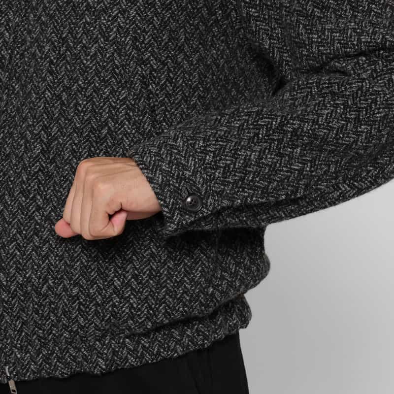 YOKE YOKE＜ヨーク＞ ヘリンボーン柄ジップアップツイードジャケット BLACK