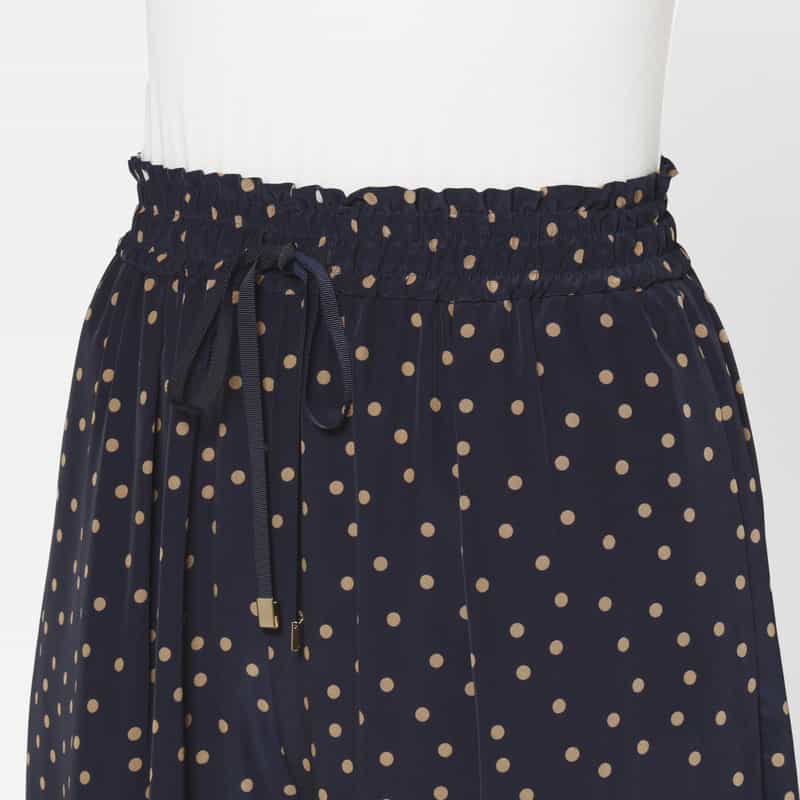 BARNEYS NEW YORK セットアップ ウォッシャブル ランダムドット柄ドローストリング付きギャザーワイドパンツ NAVY