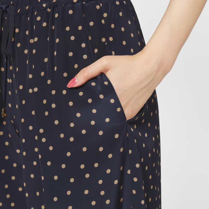 BARNEYS NEW YORK セットアップ ウォッシャブル ランダムドット柄ドローストリング付きギャザーワイドパンツ NAVY
