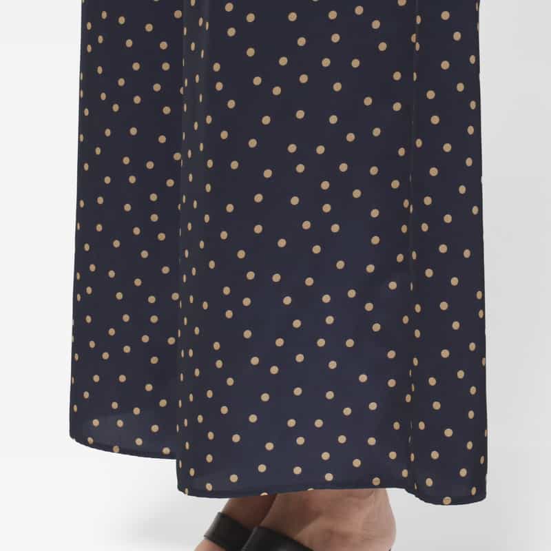 BARNEYS NEW YORK セットアップ ウォッシャブル ランダムドット柄ドローストリング付きギャザーワイドパンツ NAVY