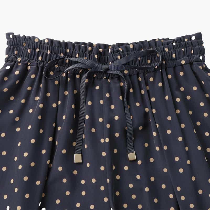 BARNEYS NEW YORK セットアップ ウォッシャブル ランダムドット柄ドローストリング付きギャザーワイドパンツ NAVY