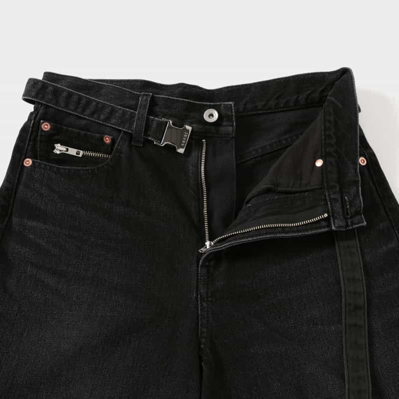 SACAI SACAI＜サカイ＞ ベルト付きワイドデニムパンツ BLACK