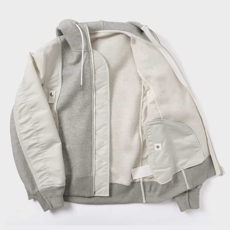 SACAI SACAI＜サカイ＞ コンビネーション ジップアップパーカー LIGHT GRAY
