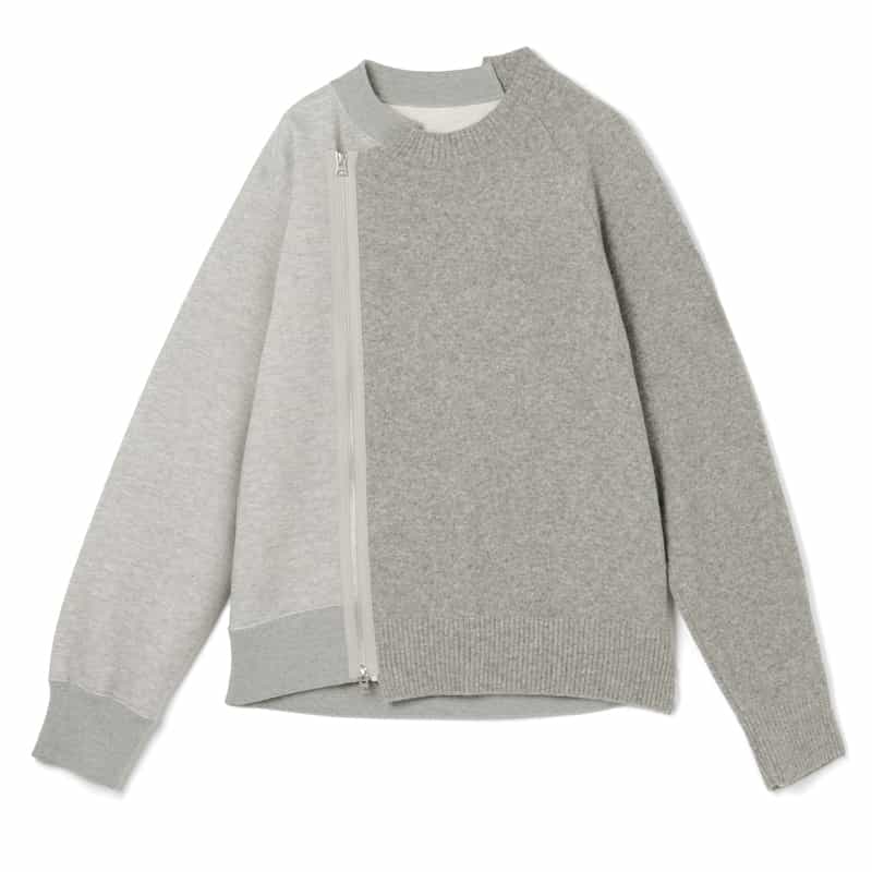 SACAI SACAI＜サカイ＞ コンビネーションジップアップスウェットプルオーバー LIGHT GRAY