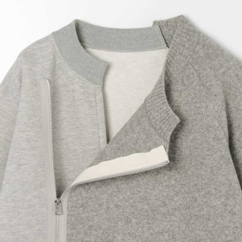 SACAI SACAI＜サカイ＞ コンビネーションジップアップスウェットプルオーバー LIGHT GRAY