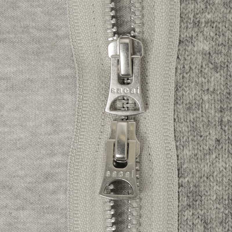 SACAI SACAI＜サカイ＞ コンビネーションジップアップスウェットプルオーバー LIGHT GRAY