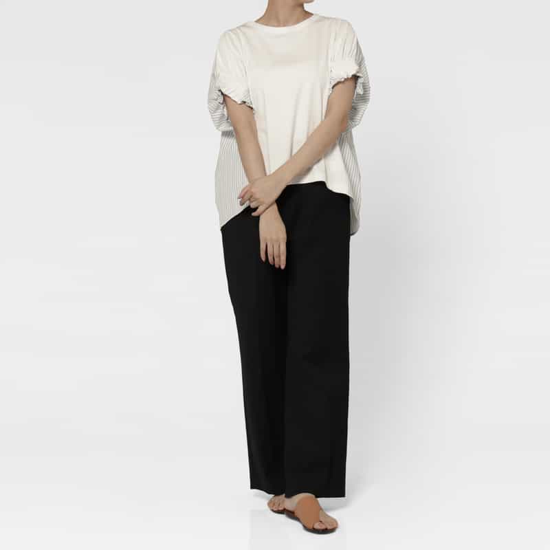 BARNEYS NEW YORK ウォッシャブル 異素材コンビネーションカットソー WHITE