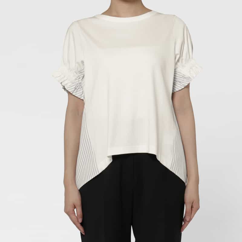 BARNEYS NEW YORK ウォッシャブル 異素材コンビネーションカットソー WHITE