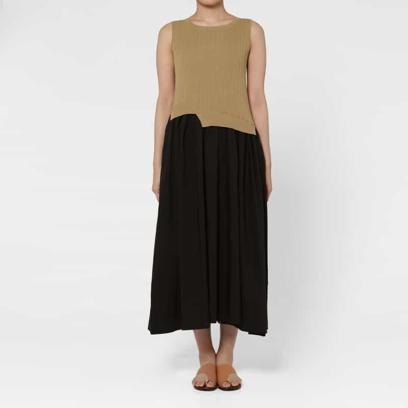 BARNEYS NEW YORK ウォッシャブル 異素材コンビネーションロングドレス BEIGE