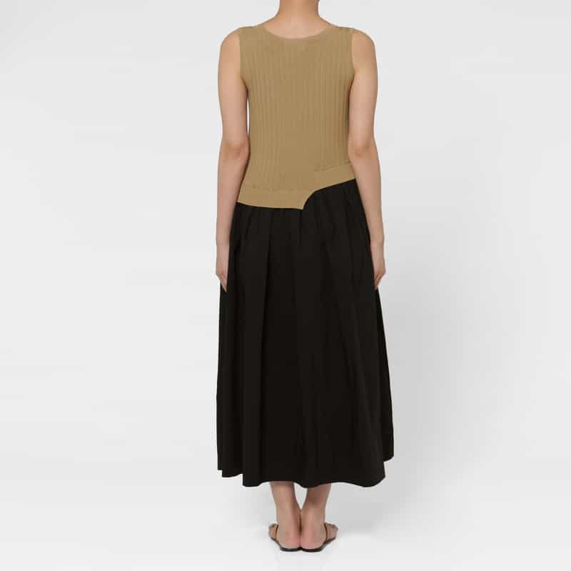 BARNEYS NEW YORK ウォッシャブル 異素材コンビネーションロングドレス BEIGE