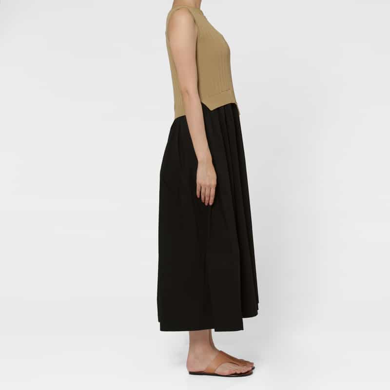 BARNEYS NEW YORK ウォッシャブル 異素材コンビネーションロングドレス BEIGE