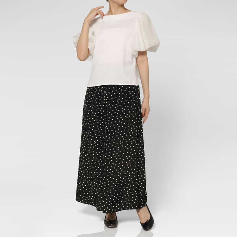 BARNEYS NEW YORK ウォッシャブル 異素材コンビネーションボリュームスリーブカットソー WHITE