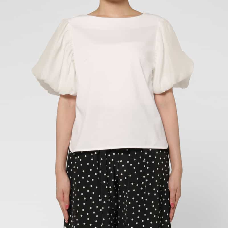 BARNEYS NEW YORK ウォッシャブル 異素材コンビネーションボリュームスリーブカットソー WHITE