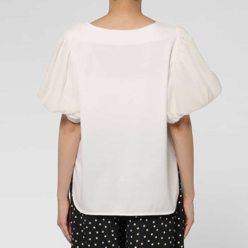 BARNEYS NEW YORK ウォッシャブル 異素材コンビネーションボリュームスリーブカットソー WHITE