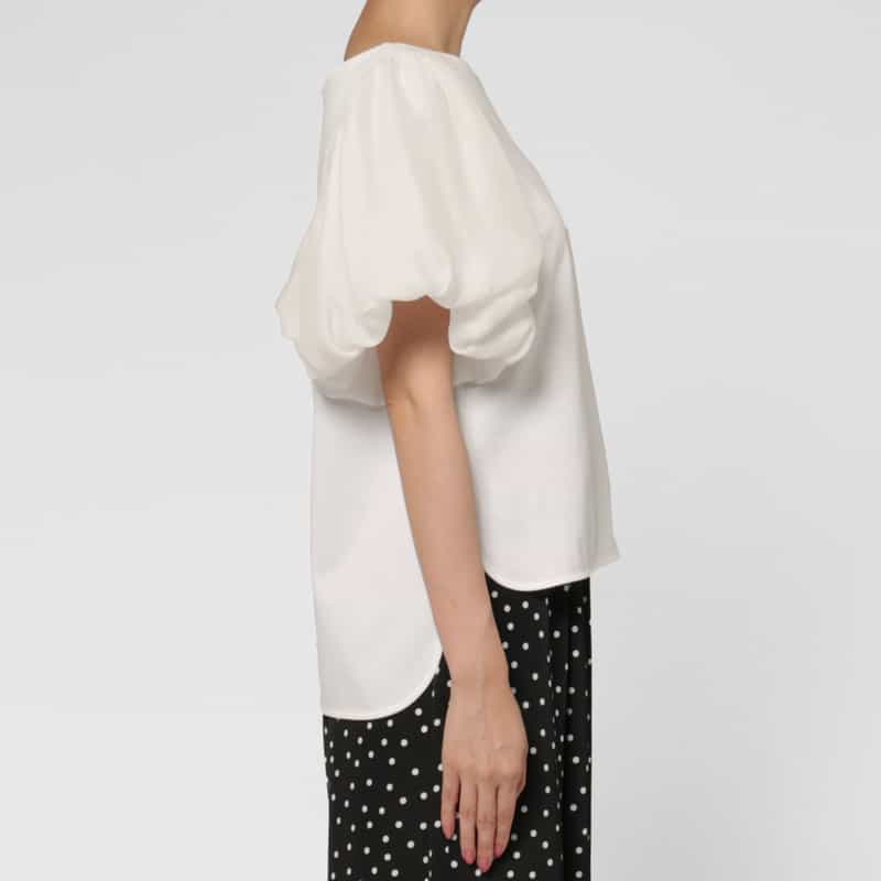 BARNEYS NEW YORK ウォッシャブル 異素材コンビネーションボリュームスリーブカットソー WHITE