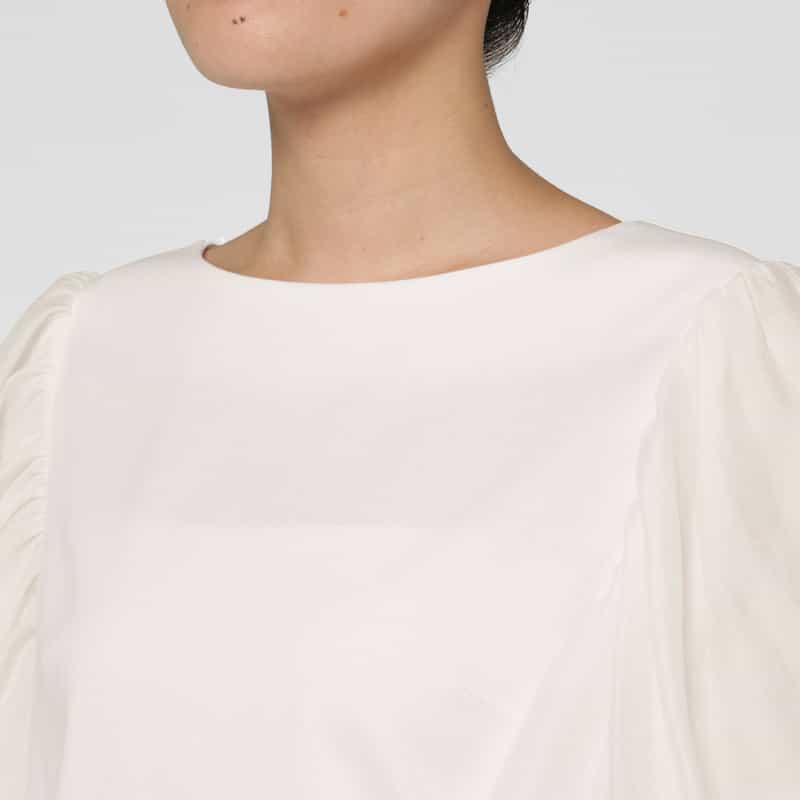 BARNEYS NEW YORK ウォッシャブル 異素材コンビネーションボリュームスリーブカットソー WHITE
