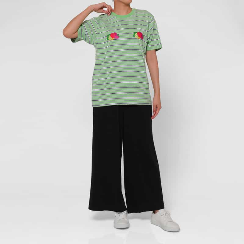 HOMME GIRLS HOMME GIRLS ＜オム ガールズ＞ ストライプ柄 フルーツプリントTシャツ GREEN