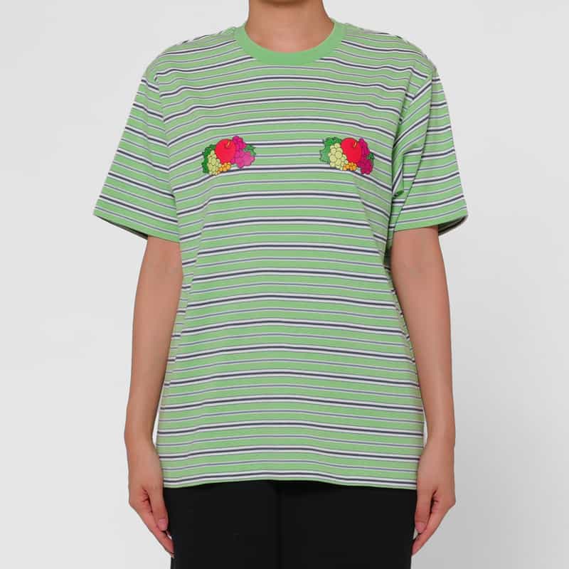 HOMME GIRLS HOMME GIRLS ＜オム ガールズ＞ ストライプ柄 フルーツプリントTシャツ GREEN
