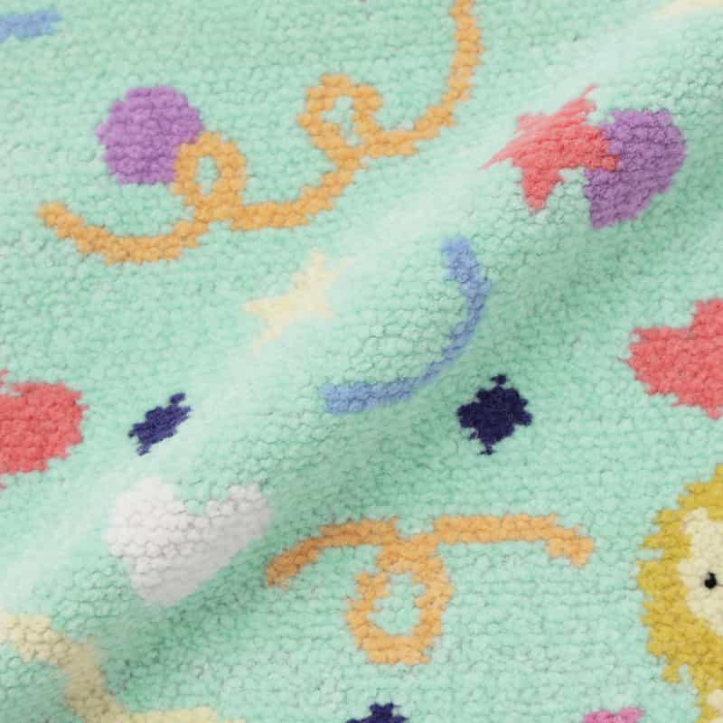 BARNEYS NEW YORK ライオン×パーティ柄 シェニール織りタオルハンカチ LIGHT GREEN