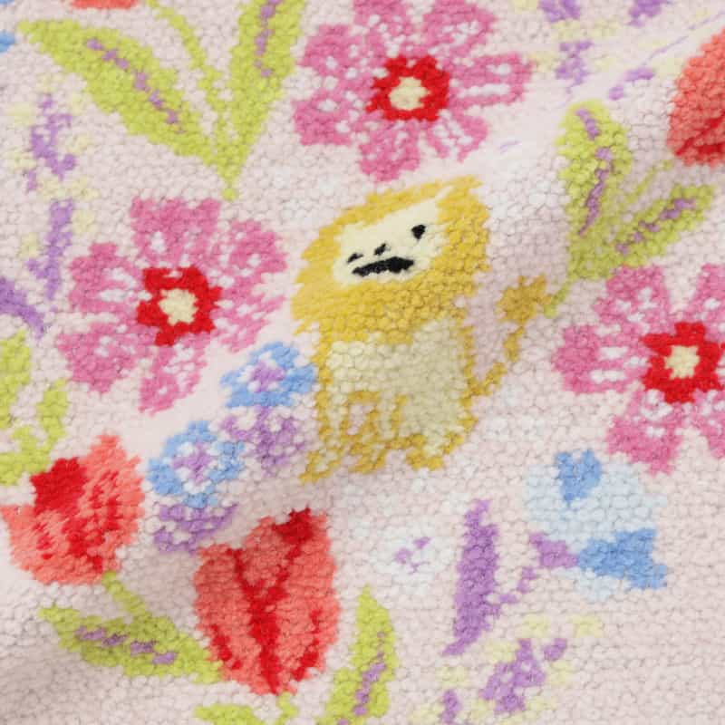 BARNEYS NEW YORK ライオン×フラワー柄 シェニール織りタオルハンカチ PINK