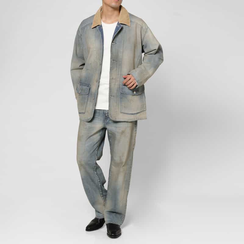 BARNEYS NEW YORK BARNEYS NEW YORK by ANCELLM　ダメージワイドデニムパンツ BLUE