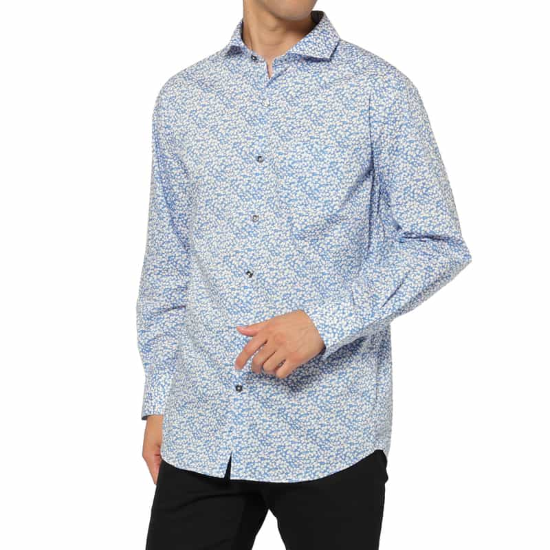 BARNEYS NEW YORK フラワー柄プリントシャツ BLUE