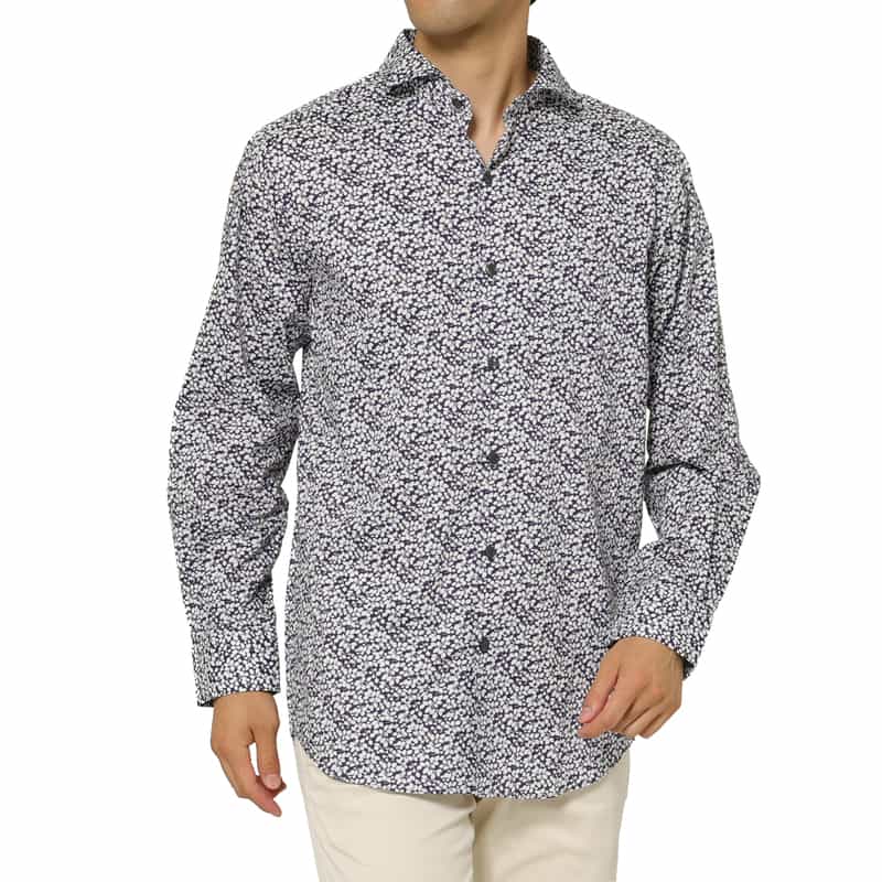 BARNEYS NEW YORK フラワー柄プリントシャツ NAVY