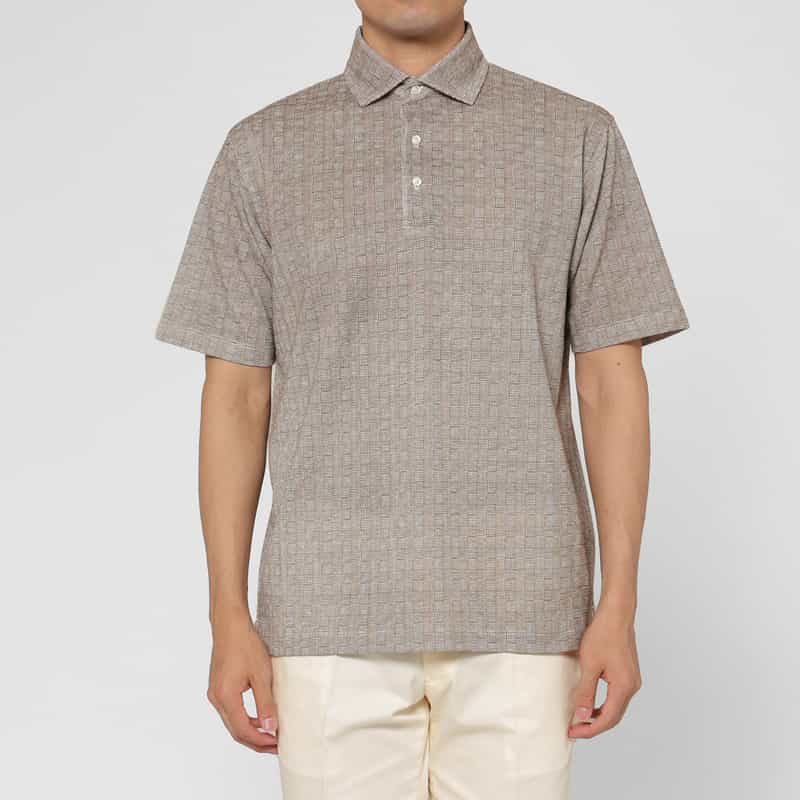 BARNEYS NEW YORK グレンチェック柄鹿の子ポロシャツ BROWN