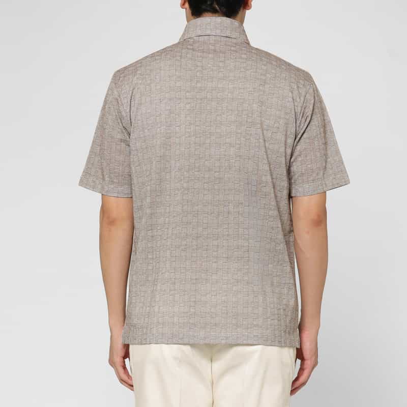 BARNEYS NEW YORK グレンチェック柄鹿の子ポロシャツ BROWN