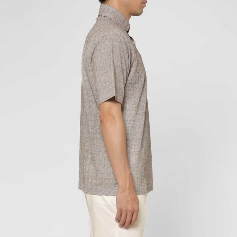 BARNEYS NEW YORK グレンチェック柄鹿の子ポロシャツ BROWN
