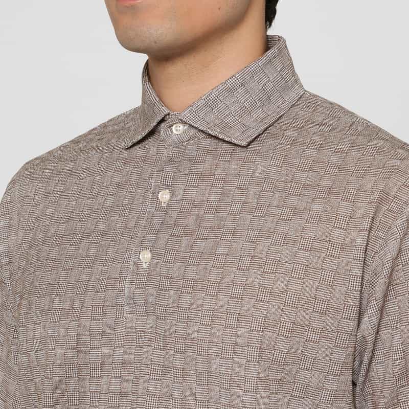 BARNEYS NEW YORK グレンチェック柄鹿の子ポロシャツ BROWN