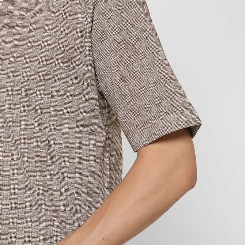 BARNEYS NEW YORK グレンチェック柄鹿の子ポロシャツ BROWN