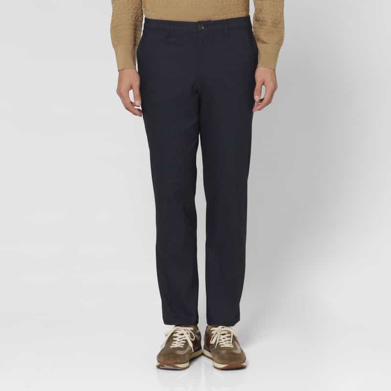 BARNEYS NEW YORK ストレッチ素材ピンストライプ柄スリムパンツ NAVY