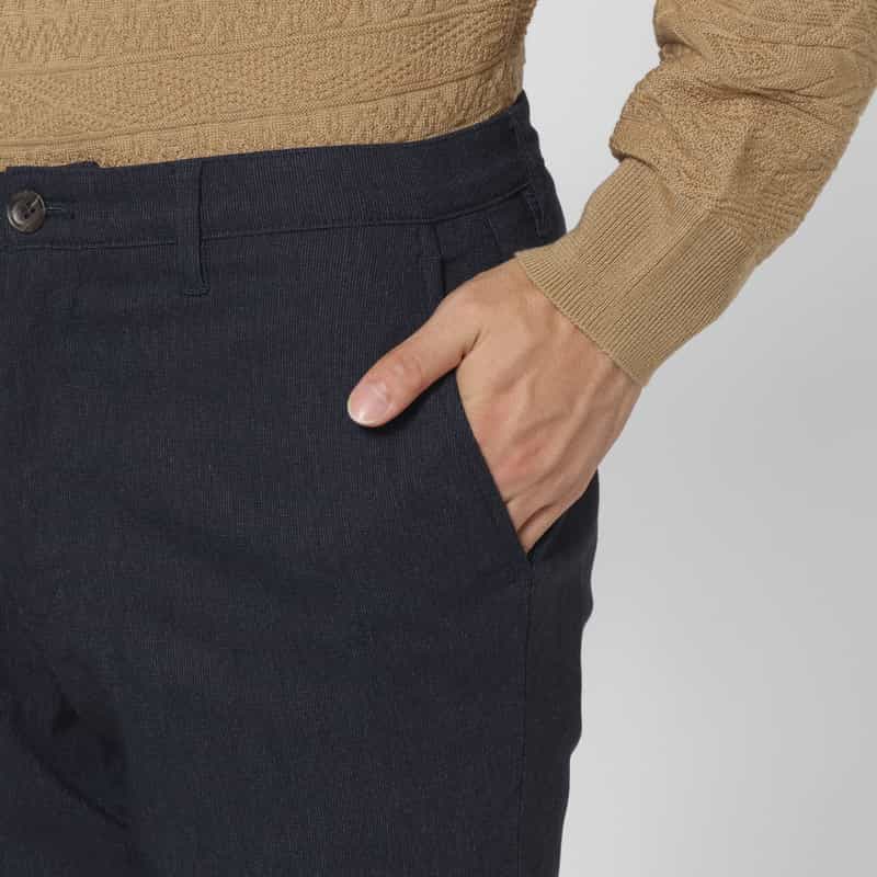 BARNEYS NEW YORK ストレッチ素材ピンストライプ柄スリムパンツ NAVY
