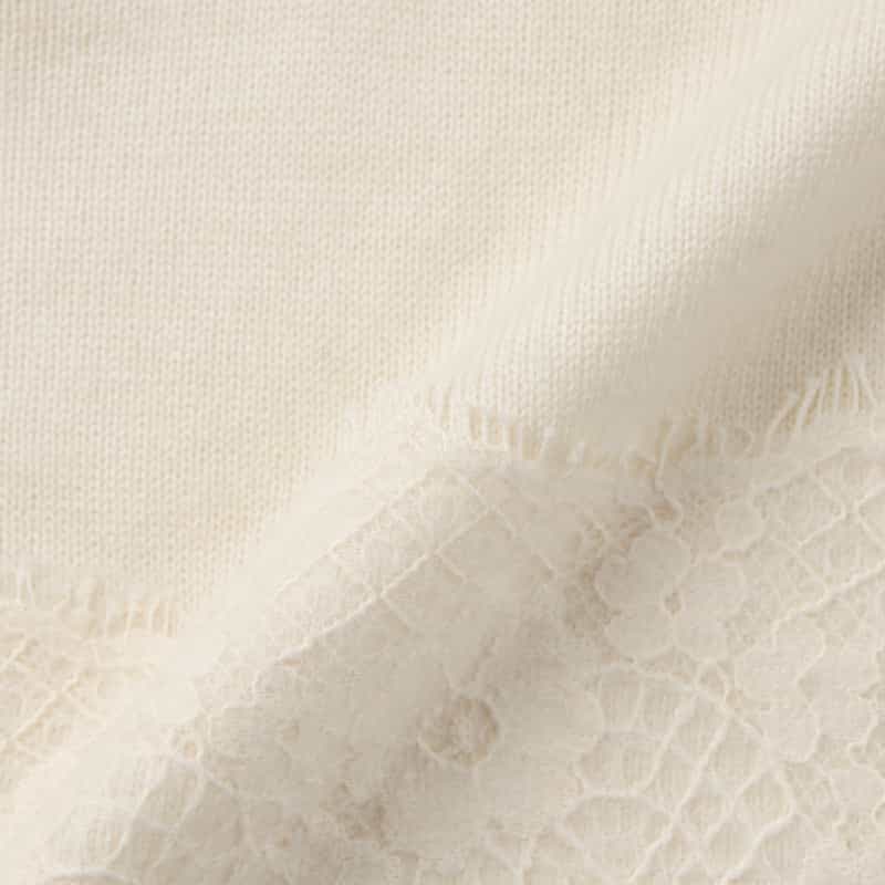 BARNEYS NEW YORK ニードルパンチレースデザイン クルーネックニットプルオーバー OFF WHITE