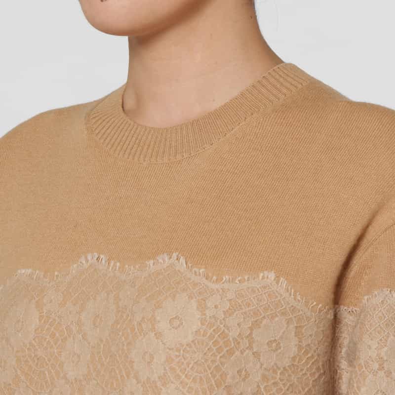 BARNEYS NEW YORK ニードルパンチレースデザイン クルーネックニットプルオーバー BEIGE