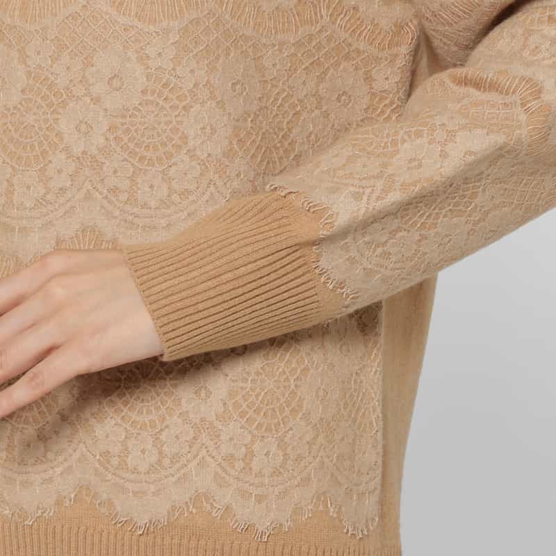BARNEYS NEW YORK ニードルパンチレースデザイン クルーネックニットプルオーバー BEIGE