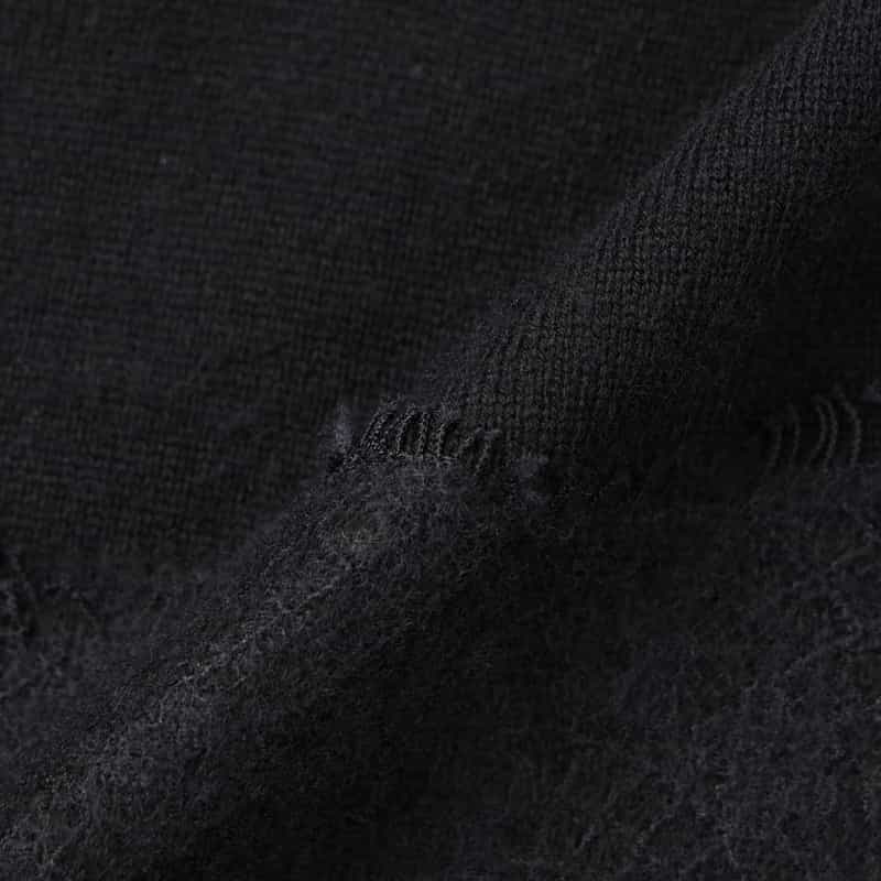 BARNEYS NEW YORK ニードルパンチレースデザイン クルーネックニットプルオーバー BLACK