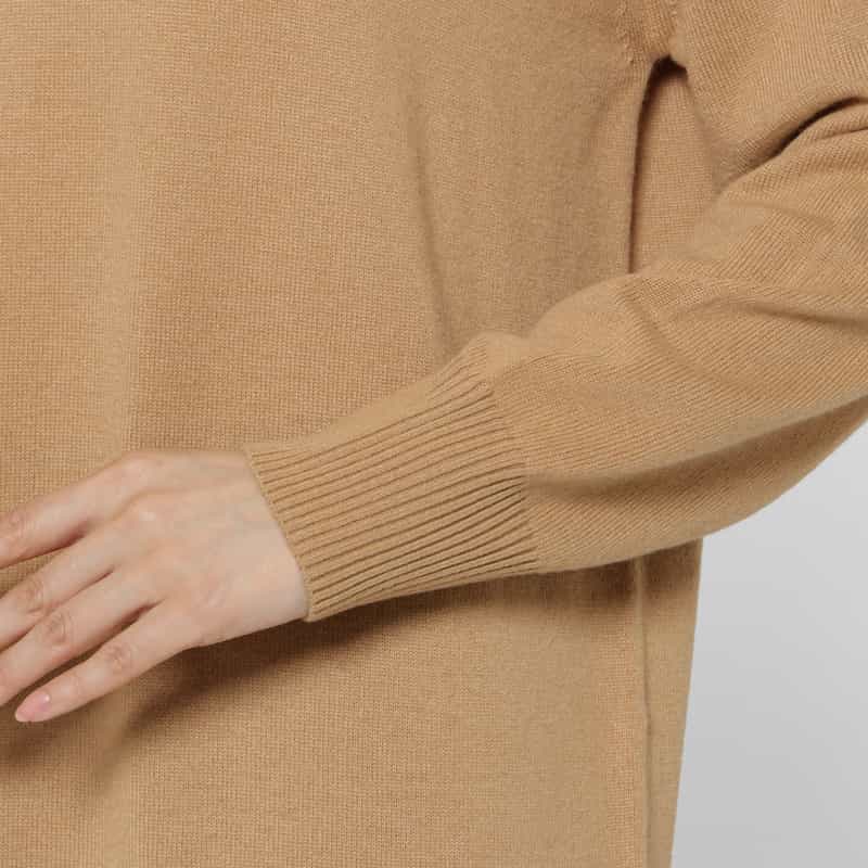 BARNEYS NEW YORK ニードルパンチレースデザイン ハイネックニットドレス BEIGE