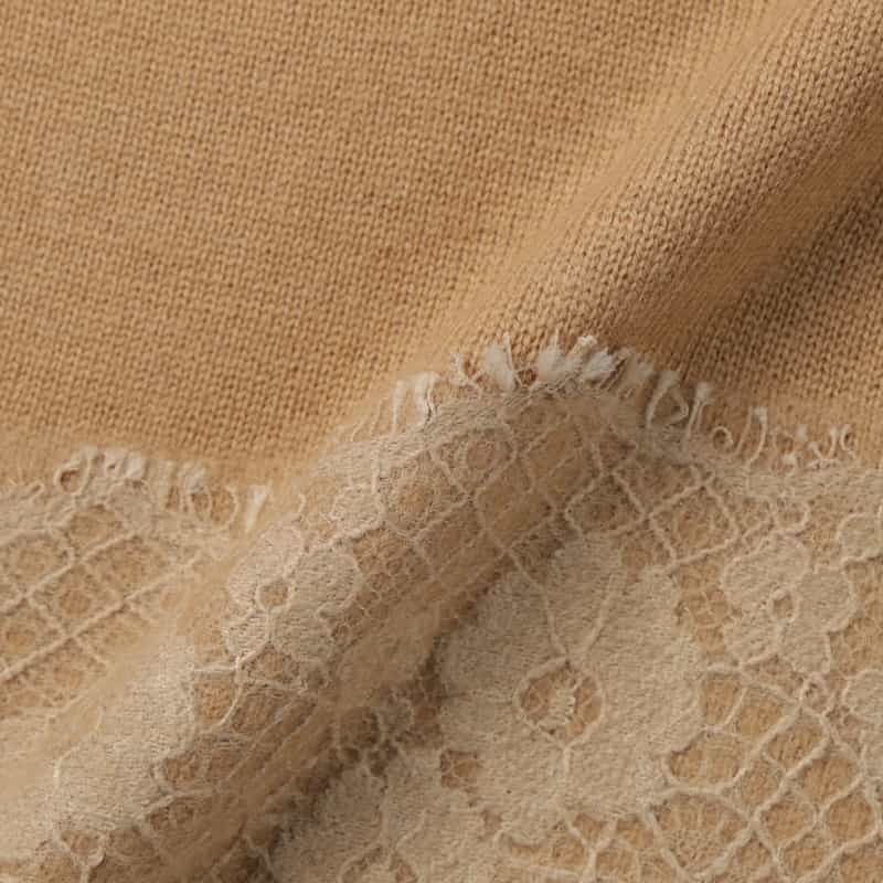 BARNEYS NEW YORK ニードルパンチレースデザイン ハイネックニットドレス BEIGE