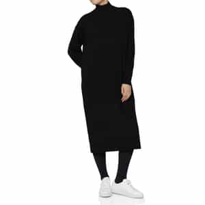 ニードルパンチレースデザイン ハイネックニットドレス